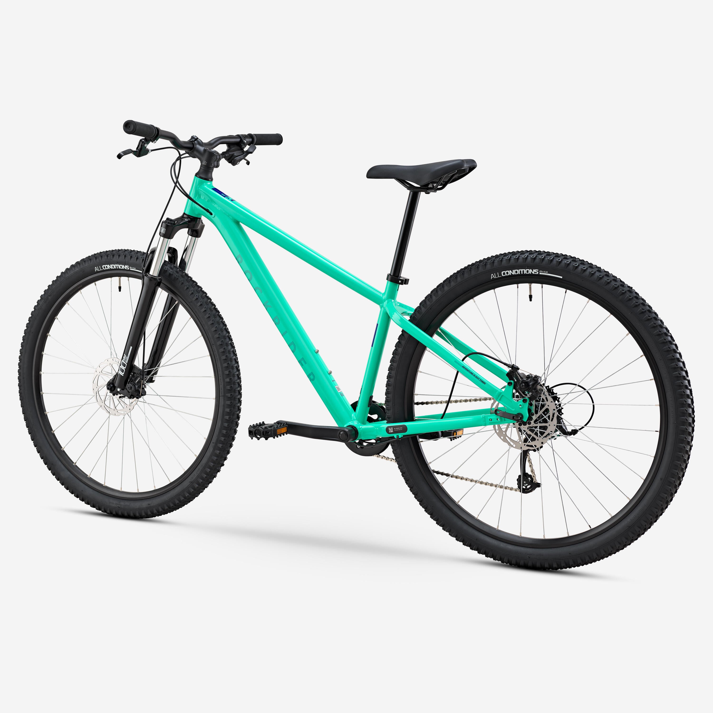 ROCKRIDER - 29" Mountain Bike Expl 100 – Green, Front Suspension, Aluminum Frame